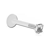 Inoki - Micro labret Bioflex Coeur de cristal 3mm griffé argent - Jonc/Tige 1.2 mm, Long. int. 7 mm, Élément 3 mm
