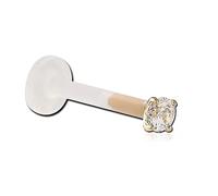 Inoki - Micro labret Bioflex Cristal 2.5mm griffé plaqué or 18k - Jonc/Tige 1.2 mm, Long. int. 6 mm, Élément 2.5 mm