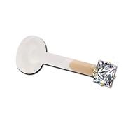 Inoki - Micro labret Bioflex Zirconium Carré 2mm griffé Or 14 carats - Jonc/Tige 1.2 mm, Long. int. 7 mm, Coté 2 mm