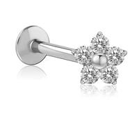 Inoki - Micro labret titane Fleur de Cristal strass vis interne - Jonc/Tige 1.2 mm, Long. int. 4 mm, Élément 6 mm