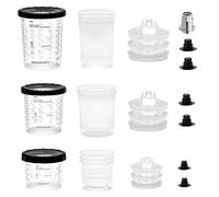InoKraft Gobelet jetable pour pistolet pulvérisateur de peinture, 3 tailles de gobelet 177 ml, 628 ml, 833 ml Ensemble de pack varié, 3 embouts et filtres à couvercle de chaque taille, 3 gobelets