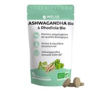 INOLAB Ashwagandha KSM-66® Bio 5% & Rhodiola Bio - Complexe Synergique Vegan d'Extrait de Plantes Adaptogènes Ayurvédiques - Fabrication Française