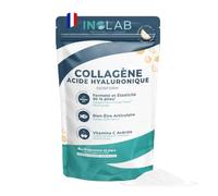 INOLAB Collagène Marin 2000 Da | 45 Doses de 5 g/jour | Collagène Français Breveté Naticol | Acide Hyaluronique + Acérola Bio | Arôme Naturel Citron | Peau Élastique Hydratée & Articulations
