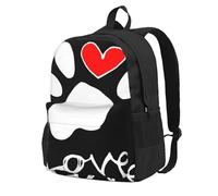 InOmak Amour de l'empreinte de patte de chien,Sac à dos à poches, sac à dos décontracté, sac d'école résistant à l'eau pour les voyages, la randonnée ou le camping