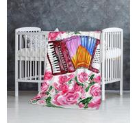 InOmak Aquarelle Fleur d'Accordéon Rose,Couverture Douce et Chaude en Flanelle Anti-Boulochage 76 x 127 cm