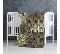 InOmak Art Déco Noir Champagne Écailles Dorées Coquillages,Couverture Douce et Chaude en Flanelle Anti-Boulochage 76 x 127 cm