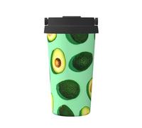 InOmak Avocat vert frais, fitness, exercices,Tasse à café portable de 500 ml en acier inoxydable, isotherme.