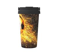 InOmak Ballon de football dans les flammes d'un feu ardent,Tasse à café portable de 500 ml en acier inoxydable, isotherme.