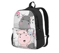 InOmak Bébés hippopotames mignons,Sac à dos à poches, sac à dos décontracté, sac d'école résistant à l'eau pour les voyages, la randonnée ou le camping