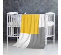 InOmak Bloc géométrique Jaune Gris Blanc,Couverture Douce et Chaude en Flanelle Anti-Boulochage 76 x 127 cm