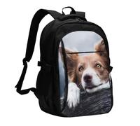 InOmak Border Collie marron Bokeh Dieu aux yeux jaunes, Sac à dos de voyage décontracté pour ordinateur portable avec port de chargement USB pour hommes et femmes