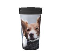 InOmak Border Collie marron Bokeh Dieu aux yeux jaunes,Tasse à café portable de 500 ml en acier inoxydable, isotherme.