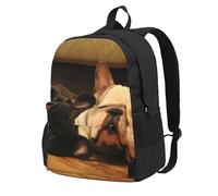 InOmak Bouledogue français,Sac à dos à poches, sac à dos décontracté, sac d'école résistant à l'eau pour les voyages, la randonnée ou le camping
