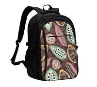 InOmak cabosse de cacao colorée, Sac à dos de voyage décontracté pour ordinateur portable avec port de chargement USB pour hommes et femmes