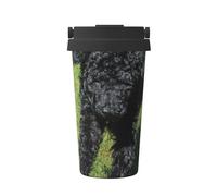 InOmak Caniche standard noir,Tasse à café portable de 500 ml en acier inoxydable, isotherme.