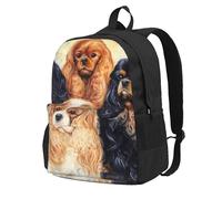 InOmak Cavalier King Charles noir doré,Sac à dos à poches, sac à dos décontracté, sac d'école résistant à l'eau pour les voyages, la randonnée ou le camping