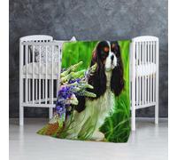 InOmak Cavalier King Charles Spaniel Chien Fleurs de Lupin,Couverture Douce et Chaude en Flanelle Anti-Boulochage 76 x 127 cm