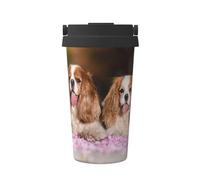 InOmak Cavalier King Charles Spaniel Chiens blancs et bruns,Tasse à café portable de 500 ml en acier inoxydable, isotherme.