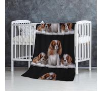 InOmak Cavalier King Charles Spaniel : mère et Petits,Couverture Douce et Chaude en Flanelle Anti-Boulochage 76 x 127 cm