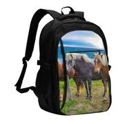 InOmak Chevaux islandais Animaux, Sac à dos de voyage décontracté pour ordinateur portable avec port de chargement USB pour hommes et femmes