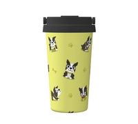 InOmak Chien Boston Terrier de dessin animé,Tasse à café portable de 500 ml en acier inoxydable, isotherme.