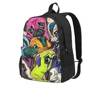 InOmak Chien carlin de dessin animé drôle,Sac à dos à poches, sac à dos décontracté, sac d'école résistant à l'eau pour les voyages, la randonnée ou le camping