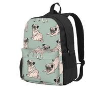 InOmak Chiens carlins assis,Sac à dos à poches, sac à dos décontracté, sac d'école résistant à l'eau pour les voyages, la randonnée ou le camping