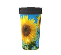 InOmak Ciel d'été et tournesols,Tasse à café portable de 500 ml en acier inoxydable, isotherme.