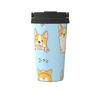 InOmak Corgi Kawaii, chien mignon,Tasse à café portable de 500 ml en acier inoxydable, isotherme.