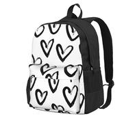 InOmak Cœur noir et blanc,Sac à dos à poches, sac à dos décontracté, sac d'école résistant à l'eau pour les voyages, la randonnée ou le camping