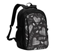 InOmak Cœurs écrits à la main, mots d'amour, Sac à dos de voyage décontracté pour ordinateur portable avec port de chargement USB pour hommes et femmes