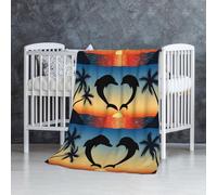 InOmak Deux Dauphins sautant en Forme de cœur,Couverture Douce et Chaude en Flanelle Anti-Boulochage 76 x 127 cm