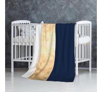 InOmak Élégant Accent de Rayures Blanches Bleu Marine en Faux Or,Couverture Douce et Chaude en Flanelle Anti-Boulochage 76 x 127 cm
