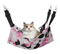 InOmak Fleurs d'hibiscus Tropicales aux Feuilles Noires,Hamac Suspendu pour Chat, lit Suspendu Doux Double Face pour Petits Chiens,L