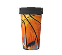 InOmak Fond coloré imprimé pour basketball,Tasse à café portable de 500 ml en acier inoxydable, isotherme.