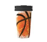 InOmak Fond de peinture abstraite orange de basketball,Tasse à café portable de 500 ml en acier inoxydable, isotherme.