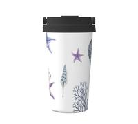 InOmak Hippocampe Corail Étoile de mer Été marin,Tasse à café portable de 500 ml en acier inoxydable, isotherme.