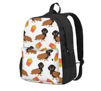 InOmak Hot-dog et frites en forme de teckel : une nourriture mignonne et amusante,Sac à dos à poches, sac à dos décontracté, sac d'école résistant à l'eau pour les voyages, la randonnée ou le camping