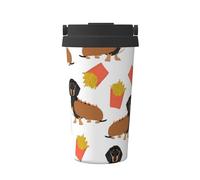 InOmak Hot-dog et frites en forme de teckel : une nourriture mignonne et amusante,Tasse à café portable de 500 ml en acier inoxydable, isotherme.
