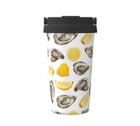 InOmak Huîtres et mandarines,Tasse à café portable de 500 ml en acier inoxydable, isotherme.
