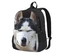 InOmak Husky au beau visage drôle,Sac à dos à poches, sac à dos décontracté, sac d'école résistant à l'eau pour les voyages, la randonnée ou le camping