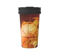 InOmak Impression de basketball,Tasse à café portable de 500 ml en acier inoxydable, isotherme.