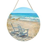 InOmak Impression d'une scène de plage avec des chaises, Tableau rond sur panneau de bois de 30 cm, à accrocher au mur pour la maison