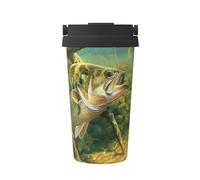 InOmak Impression sur la pêche au bar,Tasse à café portable de 500 ml en acier inoxydable, isotherme.