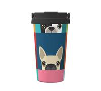 InOmak Imprimé coloré Boston Terrier,Tasse à café portable de 500 ml en acier inoxydable, isotherme.