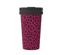 InOmak Imprimé léopard Love Leopard en rose vif,Tasse à café portable de 500 ml en acier inoxydable, isotherme.