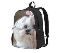 InOmak Joli imprimé de chien maltais,Sac à dos à poches, sac à dos décontracté, sac d'école résistant à l'eau pour les voyages, la randonnée ou le camping