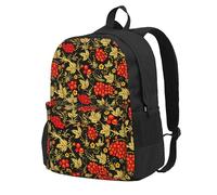 InOmak Khokhloma russe traditionnel,Sac à dos à poches, sac à dos décontracté, sac d'école résistant à l'eau pour les voyages, la randonnée ou le camping