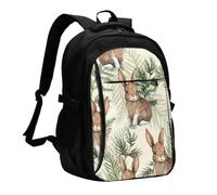 InOmak Lièvre derrière la feuille, Sac à dos de voyage décontracté pour ordinateur portable avec port de chargement USB pour hommes et femmes