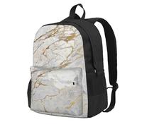 InOmak Marbre brossé blanc, gris, argent, or nacré,Sac à dos à poches, sac à dos décontracté, sac d'école résistant à l'eau pour les voyages, la randonnée ou le camping